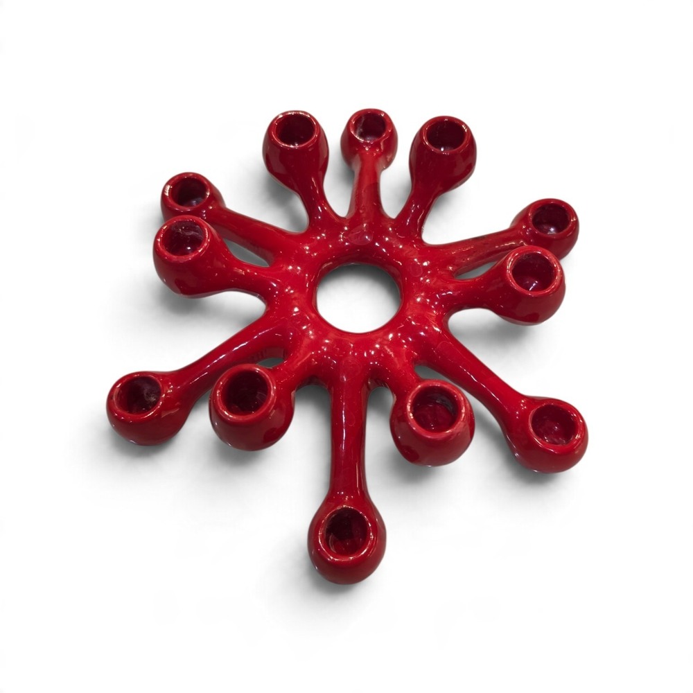 Dansk Jens Quistgaard Red Enamel Cast Iron Spider Tiny Taper Candle Holder MCM